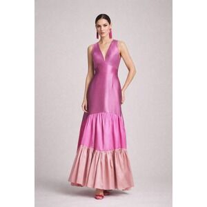 Sachin & Babi Rori Gown Fuchsia Pink Satin Maxi Dress Tiered Hem NWT Size 10